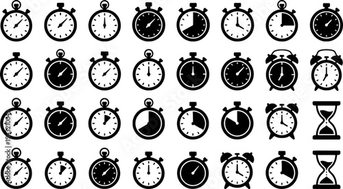 Vector Time and Clock icons in thin line style. vector icon set
