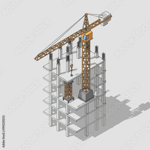 Crane on Scaffolding at Construction Site.