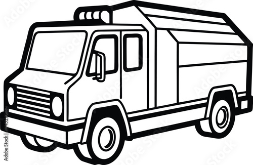 Fire Truck or Rescue Vehicle Line Art Illustration