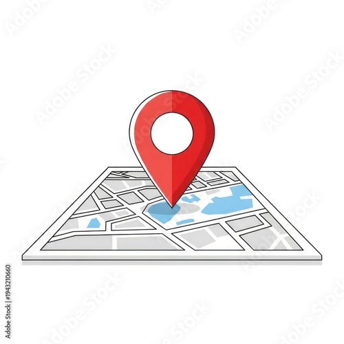 A red location marker pin atop a simplified city map with blue water areas