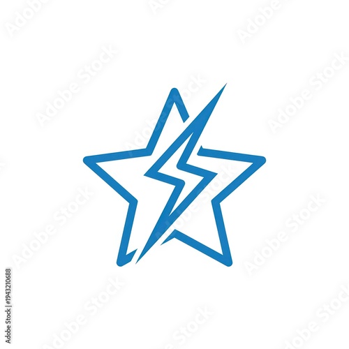 A blue outlined star with a lightning bolt graphic inside, set against a stark white background