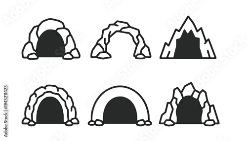 Igloo vector icons set in black and white illustration style