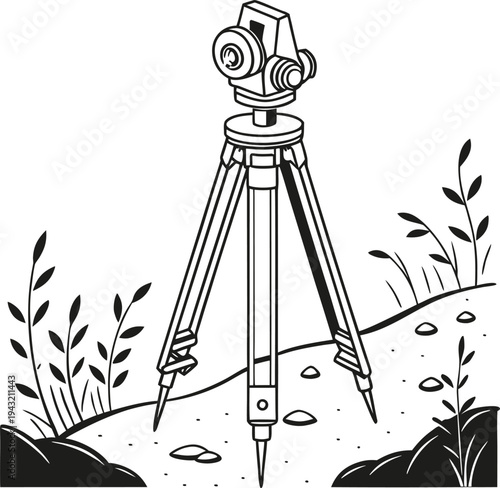 Theodolite Surveying Instrument on Tripod / Land Surveying Illustration