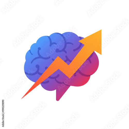 Colorful Brain Illustration with Growth Arrow.