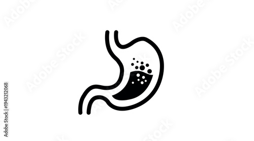 Simple black line stomach icon, minimalist human digestive organ vector symbol isolated on white background, digestion and gastrointestinal health concept.