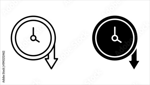 less time icon set, Simple outline style, countdown clock watch timer shows decrease in turn around time concept. Thin line symbol. Isolated design on a white background
