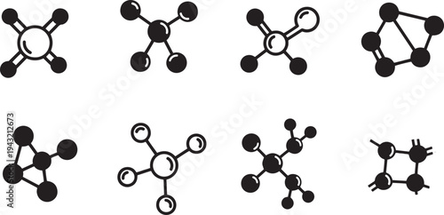 A set of vector line art silhouettes depicting various molecular structures in a bundle of illustrations