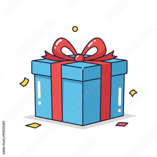 Blue Gift Box with Red Ribbon.