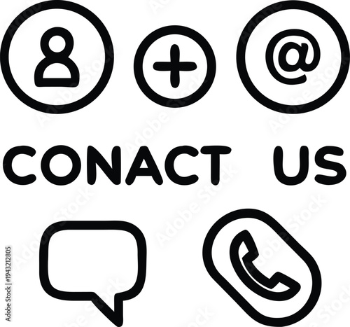Minimalist Contact Us UI Icon Set with Text
