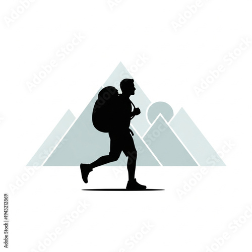 Man Running with Backpack Silhouette Illustration.