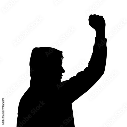 Man Silhouette Raising Fist in Triumph.