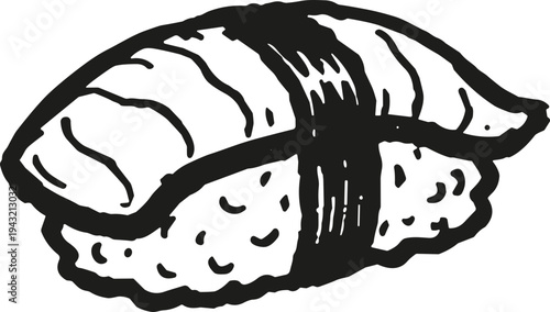 Hand drawn sketch of a delicious salmon nigiri sushi roll with rice and nori