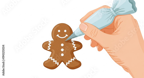 Hand Decorating Gingerbread Man Cookie.
