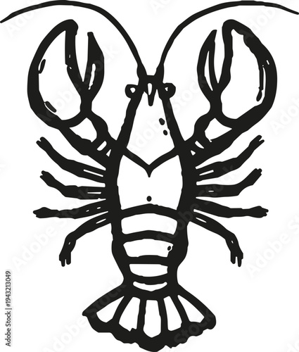 Vintage illustration of a lobster, a crustacean with claws and a segmented tail