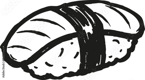 Hand drawn sketch of a single piece of nigiri sushi with a black band