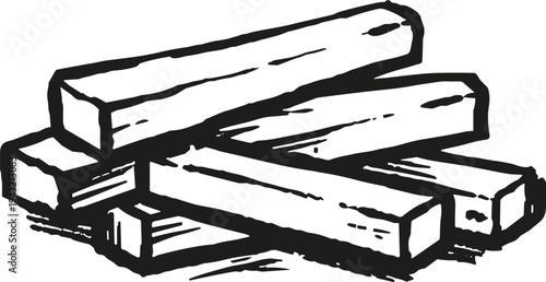 Hand-drawn sketch of a pile of wooden matchsticks on a white background