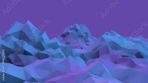 Abstract Low Poly Landscape with Blue and Purple Hues, Geometric Terrain Background.
