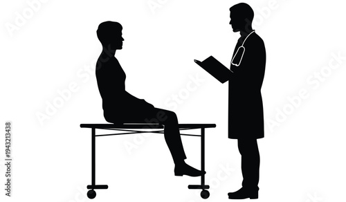 A silhouette of a doctor consulting with a patient in a medical setting
