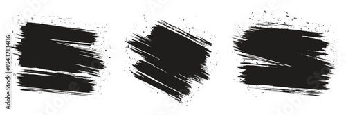 Brush lines set. Vector black paint brush spots, highlighter lines or felt-tip pen marker. Ink smudge abstract shape stains and smear set with texture - Vector