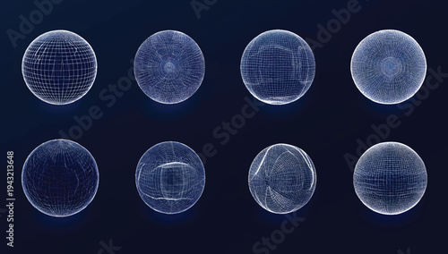  A set of vector graphics depicting wireframe spheres in different positions