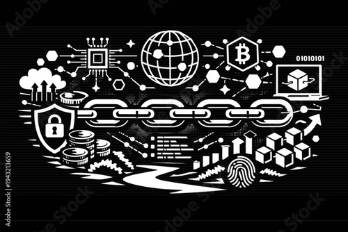 Blockchain Technology and Cryptocurrency Digital Ecosystem Illustration