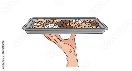 Hand holding tray with chocolates.