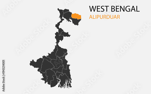 West Bengal png map with districts, Indian state West Bengal district map, West Bengal Alipurduar