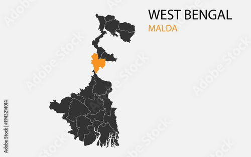 West Bengal png map with districts, Indian state West Bengal district map, West Bengal Malda