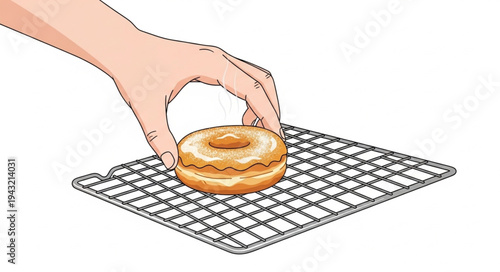 Hand Placing Donut on Cooling Rack.