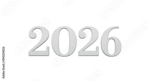 Bold silver numerals represent the upcoming year 2026 in clean, modern design.