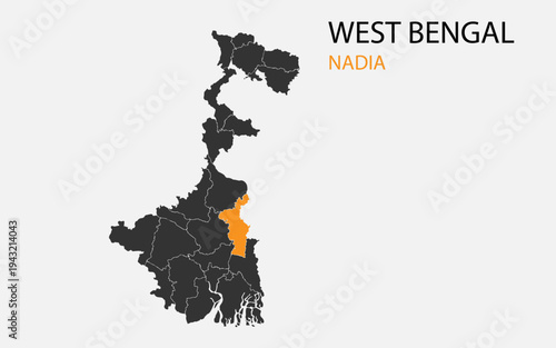 West Bengal png map with districts, Indian state West Bengal district map, West Bengal Nadia