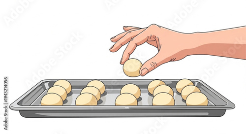 Hand Placing Dough Balls on Baking Tray.