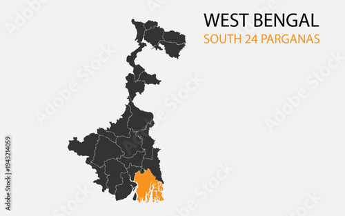 West Bengal png map with districts, Indian state West Bengal district map, West Bengal South 24 Parganas