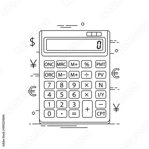 Detailed Illustration of a Calculator Device.