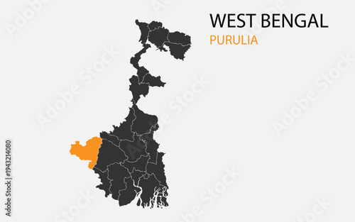 West Bengal png map with districts, Indian state West Bengal district map, West Bengal Purulia