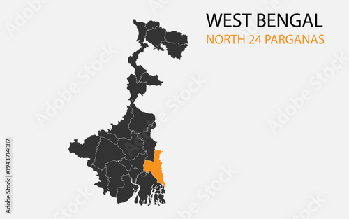 West Bengal png map with districts, Indian state West Bengal district map, West Bengal North 24 Parganas