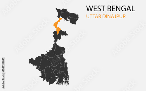 West Bengal png map with districts, Indian state West Bengal district map, West Bengal Uttar Dinajpur