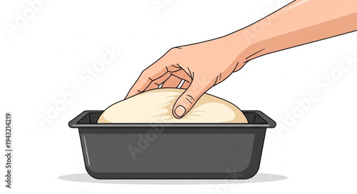 Hand Pressing Bread Dough In Pan.