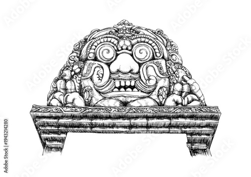 Kala Temple Ornament Illustration – Mythical Protective Motif Line Art Vector