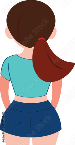 Girl backside in a blue dress isolated on transparent background