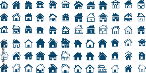 Collection of various house icons in different styles and colors for design and architecture use