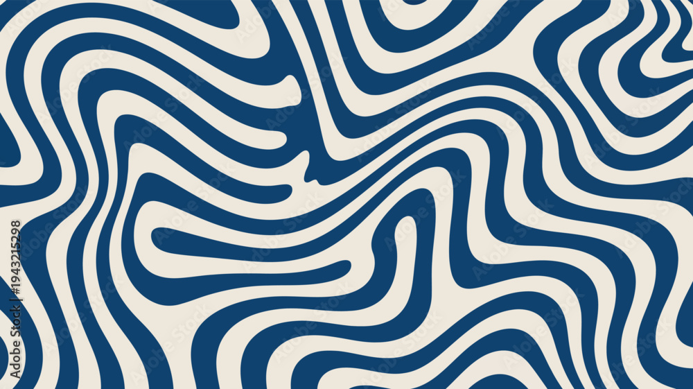 Obraz premium An intricate pattern featuring flowing liquid like waves in striking blue and soft off white shades