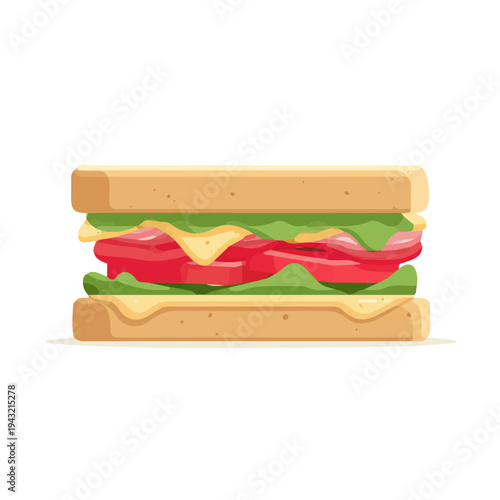 Simple flat 2D vector graphic of BLT Sandwich, modern icon look, displayed on a pure white background.