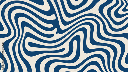 An intricate pattern featuring flowing liquid like waves in striking blue and soft off white shades