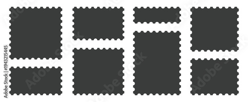 Set of blank rectangle and square Postage stamp frames. Postage stamp vector icons.Blank postage stamps borders vector set. templates, Postage stamp set,Mockup postage stamps