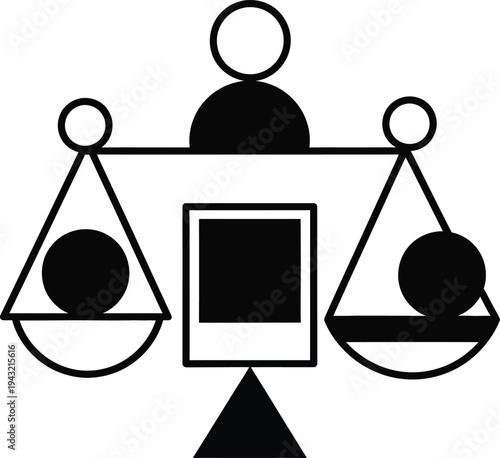 A person balances scales with a picture on a seesaw wqe 754