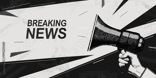 Breaking news announcement with a megaphone in a comic book style