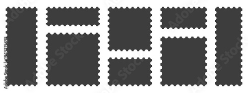 Set of blank rectangle and square Postage stamp frames. Postage stamp vector icons.Blank postage stamps borders vector set. templates, Postage stamp set,Mockup postage stamps