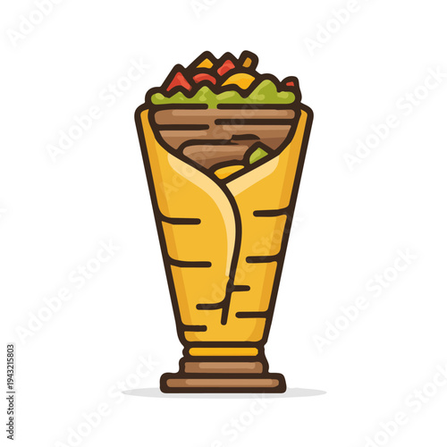 Shawarma, 2D flat vector illustration, simple and modern style, isolated on a plain white background.