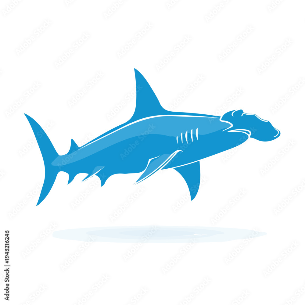 Obraz premium Hammerhead Shark, modern 2D flat vector illustration in icon style, isolated on pure white background.